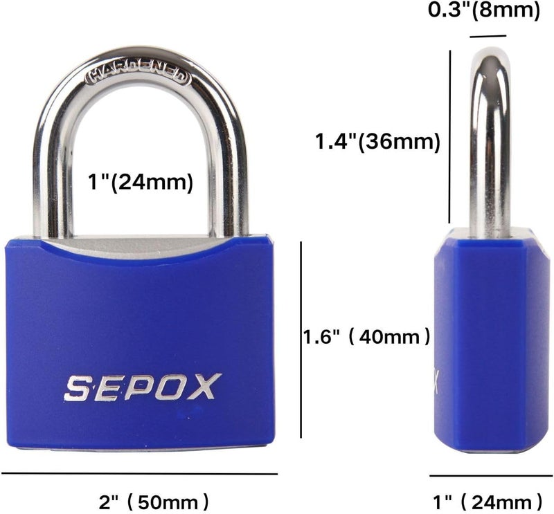 SEPOX ® Large Outdoor Padlock, Heavy Duty 50mm 2" All-Weather Keyed Padlock - Solid Steel Body with 2pcs Keys, Waterproof Blue Cover, Ideal for Gates, Fences, Chain, Gym Lockers, Toolboxes & Sheds - Image 2